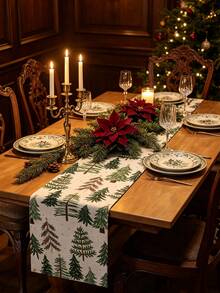 Christmas Table Runner, Christmas Tree Pattern Design, Suitable For Christmas Theme Party, Christmas Home Decor, Dining Table Decor, Christmas Cafe Decor And Photo Backdrop, Perfect Christmas Tabletop Decoration - One Size Fits All - View 5