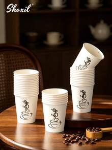 shoxil 25pcs 9oz Disposable Hot Drink Paper Cups, Custom Printed Single Wall White Paper Coffee Cups, Sturdy Leak-Proof, Suitable For Cafes, Restaurants, Takeout Beverages And Catering Services - A - View 1