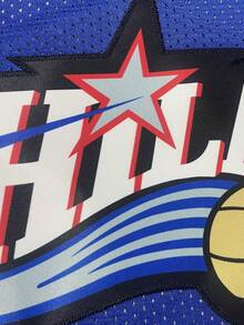 Atonmore 男士籃球短褲 76ers 3 藍色復古網布刺繡拉鍊口袋運動短褲 秋季運動 - 藍色 - 查看 4