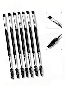 6pcs Dual-Ended Eyebrow Brush Set, Angled Brow Brush + Spiral Lash Brush 2-In-1, Multi-Functional Eye Makeup Brush For Brow Shaping And Filling - Black - View 3