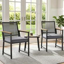 3 Pieces Bistro Set, Outdoor WPC Table & 2 Wicker Chairs With 7cm Waterproof Cushions, Rattan Garden Furniture Set For Patio Balcony Backyard - Dark Grey - View 1