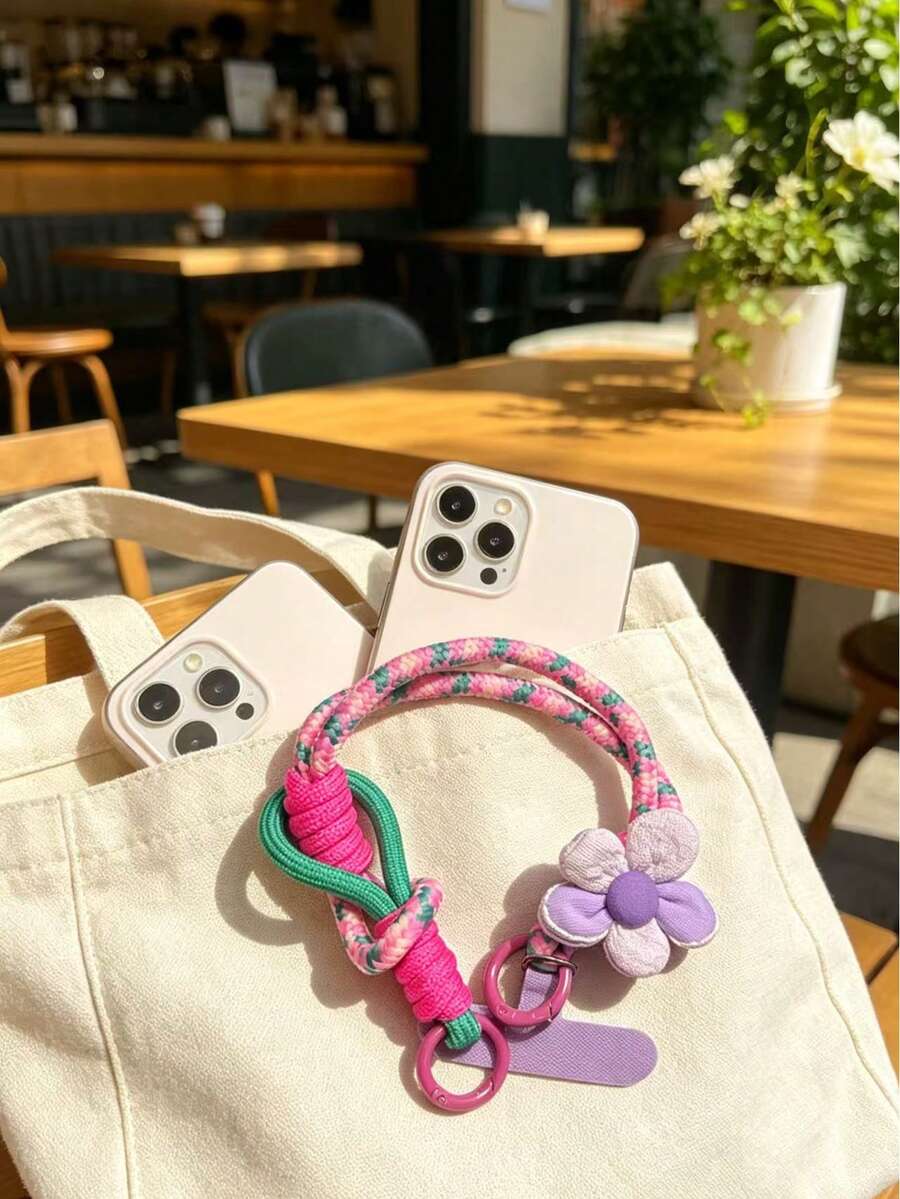 New Short Phone Lanyard Wrist Ring Multifunctional Strap INS Dopamine Floral Outdoor Key Case Anti-Lost Chain - Multicolor - View 1