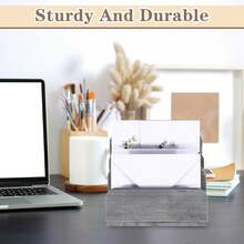 Wooden Mail Organizer 3 Tier Letter Holder Desk File Document Storage Box Envelope Paper Organization Accessories Shelf Home Office Desktop Caddy Rustic Wood Container Supplies Station - Multicolor - View 8