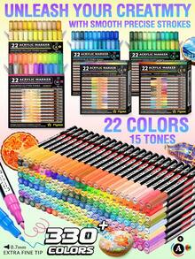 330 Colors Acrylic Paint Markers, 17 Major Color Series With 22 Selected Colors Per Series, Student Painting Anime Art Acrylic Ma, First Day Of School - Multicolor - View 2