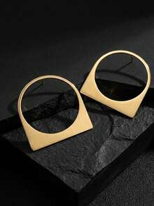 1Pair Geometric Statement Gold Stud Earrings For Women, Minimalist Modern Abstract Rectangle And Circle Combination, Party Fashion Ear Jewelry - Multicolor - View 5