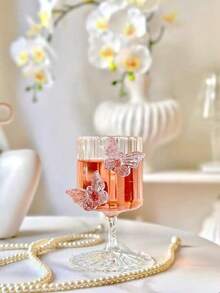 1pc 250ml Butterfly Handle Stemmed Glass, Thick Wall High Borosilicate Heat-Resistant Vertical Striped Round Rim Glass Cup, Suitable For Champagne, Sparkling Water And Juice, Multi-Functional Drinkware, Essential Glassware For Home Bar Party - View 12