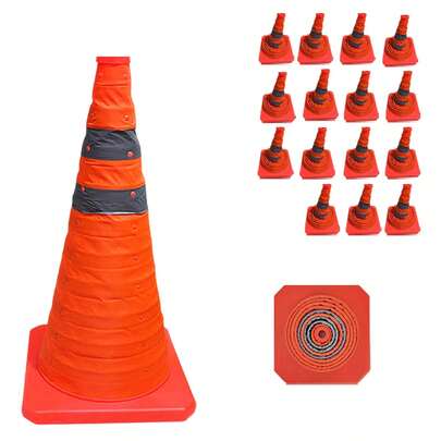 Cone Rodovia Sinalizador Kit 15 Uni Retratil Guarda Dobravel Estacionamento Segurança Baliza Estrada Aviso Alerta Viario