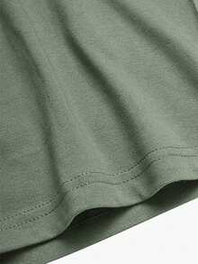 Women's Summer Short Sleeve T-Shirt, Loose Oversized Tee, Cotton Knit Fabric, Fashionable Street Style - Bean Green 1 - View 5
