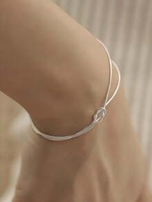 VJS 1pc Luxury Style Dual-Tone Stainless Steel Knot Design Open Cuff Bracelet, Suitable For Women's Daily Commute Wear - Knot Bracelet - View 6