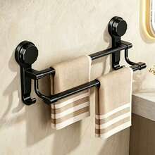 1pc Upgraded Strong Suction Cup Double Bar Towel Rack, No-Drill Wall-Mounted Bathroom Kitchen Hanging Bar, Space-Saving Kitchen Storage Solution, Double Bar Design, Minimalist Rack, Rust-Proof Material, Towel Rack, No-Drill Bracket - Multicolor - View 2