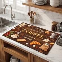 1pc Dish Drying Mat, Coffee Machine Mat, Coffee Theme Dish Drying Mat With Wooden Texture, Absorbent Mat, Kitchen Countertop Protection Non-Slip Mat, Creative Absorbent Draining Mat, Multi-Purpose Desktop Absorbent Drying Mat, Room Desktop Protection Mat, Holiday Gift, Kitchen Decor - XYLSD705 - View 2