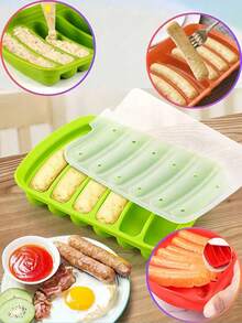 Silicone Sausage Mold With Lid, Non-Stick Sausage Making Mold, Food Storage Box, Multi-Functional Cartoon Cake Tool, Essential Sausage Set For Homemade Burgers And Hot Dogs, Party And BBQ Use - Multicolor - View 3