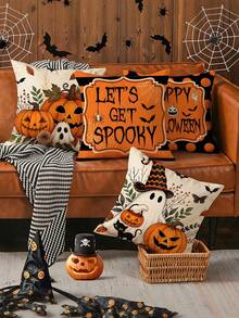 1pc Ghost Pumpkin Throw Pillow Covers Halloween,Cute Spooky Cartoon-Style Quilted Decorative Cushion Cover,17.72In,Halloween Pillowcase Decoration,For Living Room Bedroom,Room Decor,Bedroom Decor,Halloween Decor,Fall Decor(Pillow Insert Not Included) - Multicolor - View 6