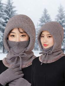 Winter Warm Fleece Face Mask Hat - Elastic Drawstring Design, Lightweight & Warm, Suitable For Cycling, Skiing And Other Outdoor Sports, All-In-One Windproof Ear Protection, Essential Gear For Autumn/Winter - Multicolor - View 8