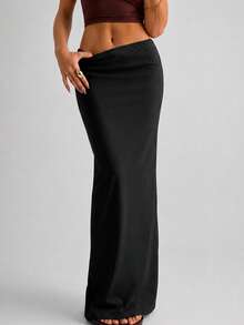 Women Straight Fit Long Vacational Skirt - Black - View 2