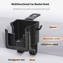 Multifunctional Car Seat Back Organizer With Cup Holder, Phone Holder And Hooks, Suitable For Most Car Models, Can Hold Water Bottles, Tea Bags, Trash Bags And Glasses, Car Storage, Rear Seat Cup Holder, Space-Saving Design - Black - View 6