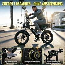 Bicicleta eléctrica todoterreno retro para adultos, motor de 250 W de potencia máxima, batería de 48 V y 15 Ah, neumáticos anchos de 20 x 4", velocidad máxima de 25 km/h, autonomía de 50 a 60 millas. - Negro - Ver 4