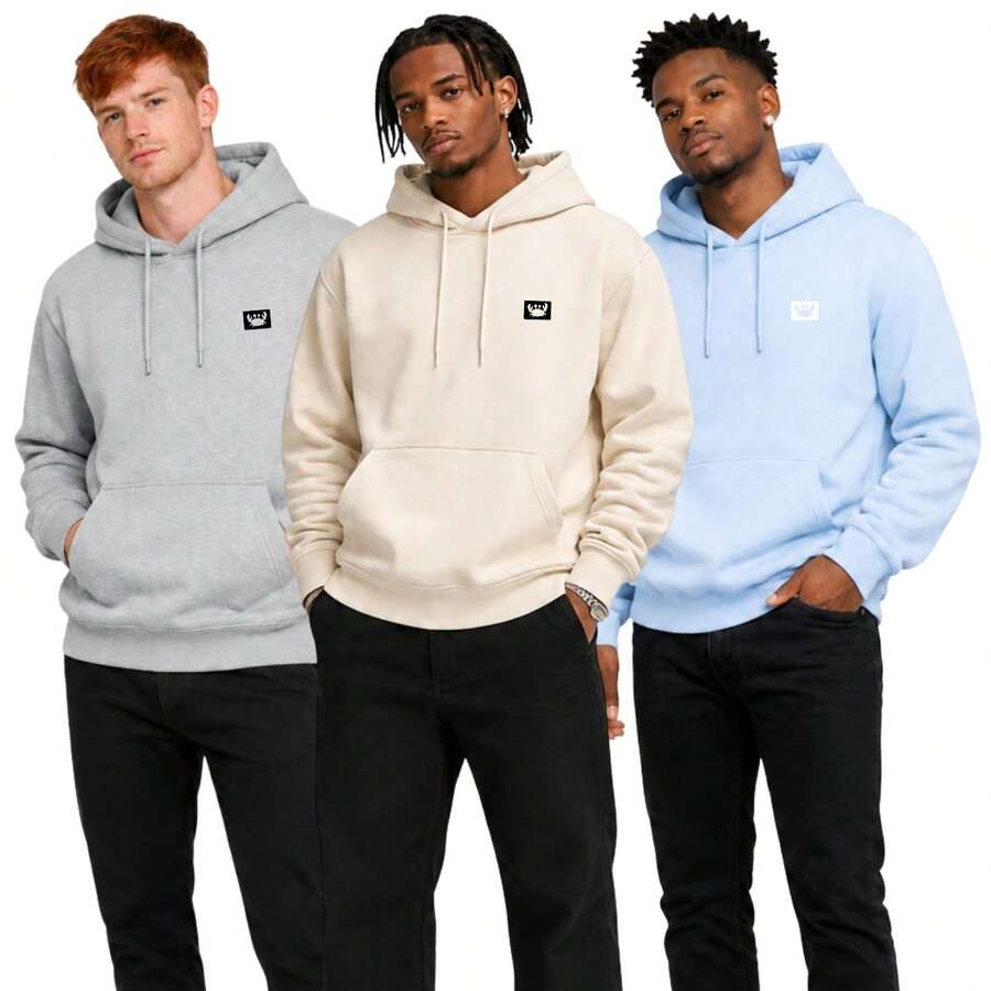 Kit Of 3 Comfortable Hooded Sweatshirts For Casual Style - 灰色,米白色和淺藍色 - 查看 1