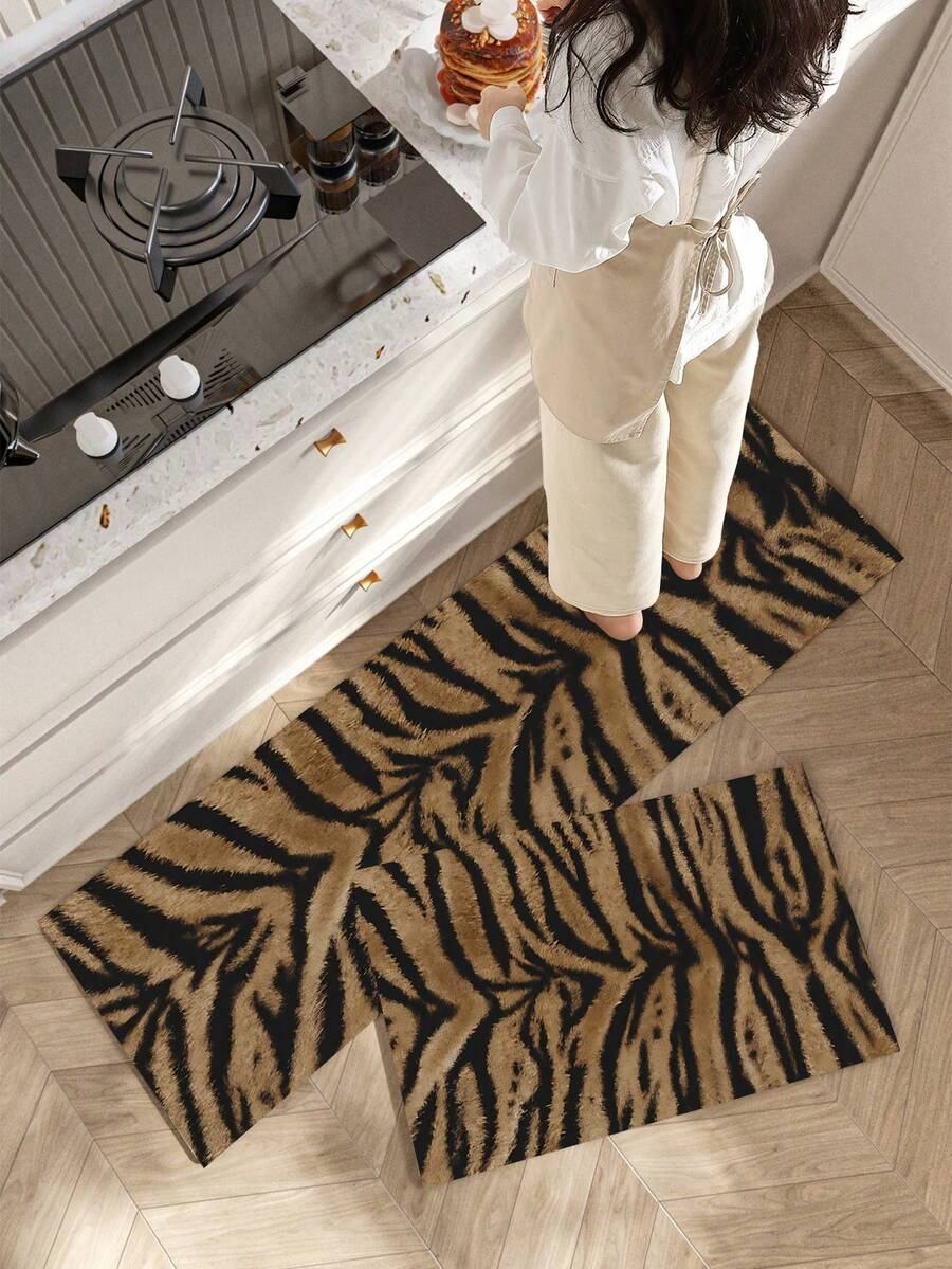 1件虎皮豹紋圖案防滑耐油吸水廚房地墊,簡約長方形耐髒地毯,適用於客廳、臥室、走廊、浴室和洗衣房,聚酯纖維地毯,適合室內外居家裝飾 - 彩色 - 查看 1