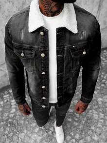 Men's American Vintage Long Sleeve Denim Jacket, Autumn Style - Black - View 3