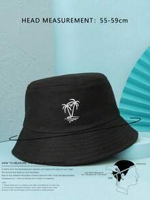 2 piezas Sombreros de cubo estilo Y2K unisex con bordado de árbol de coco, sombreros de protección solar para exteriores adecuados para deportes al aire libre, protección solar y uso diario - Beige + Negro - Ver 3