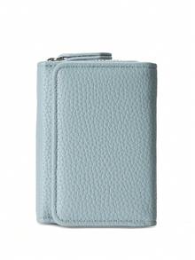 BATSIOE Solid Color Litchi Texture Women's Short Wallet, Zippered Three-Fold Mini Multi-Function Coin Purse - Blue - View 4