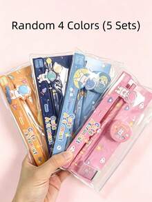 25pcs/5sets Stationery Set Including Pencils & Erasers, 5pcs/1set Pencil Case With Cute Cartoon Design, Versatile Student Supplies Combination, Suitable For Friends, Graduation, Stationery Gift Box, Back To School - Multicolor - View 11