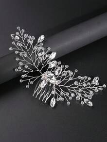 1pc Women's Fashion High-End Heavy Rhinestone Flower Hair Accessory Hair Comb - Silver - View 5