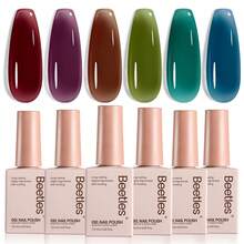 Beetles 6 Colors Midnight Syrup Jelly Gel Nail Polish Set, Mocha Brown Burgundy Red Purple Green Blue Sheer Translucent Gel Polish Kit, Soak Off UV LED Nail Art Manicure - 6 Colors Midnight Syrup Jelly - 查看 8
