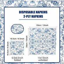 80 Count 13*13 Inch Disposable Blue Floral Pattern Napkins, For Home Gatherings, Outdoor Picnics, Parties, Wedding Banquets, Restaurant Decorative Napkins - Multicolor - View 5