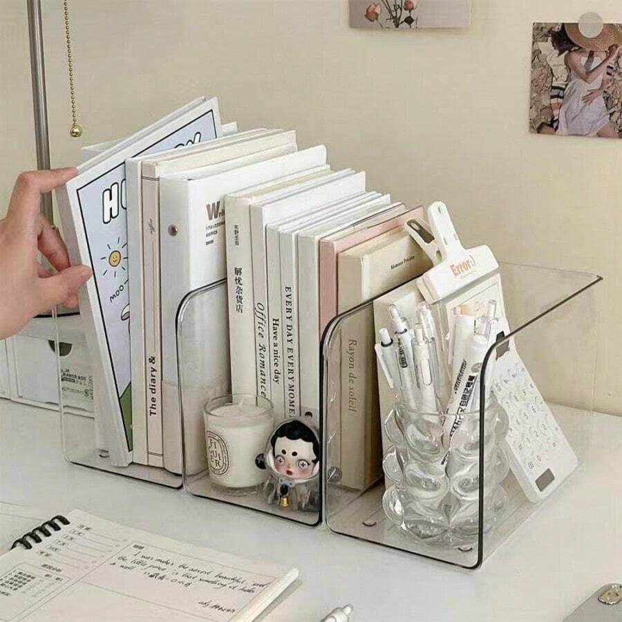2/4pcs Transparent Bookshelf, Transparent PET, Large Capacity, Minimalist Design, Multiple Styles Available. Suitable For Bedroom Bookshelf, Bookshelf, Bookcase And Home Storage Box - View 1