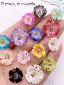 16件組 14/18mm 樹脂彩色花朵單孔吊墜飾品 平底水鑽藝術貼花 DIY 婚禮珠寶剪貼簿手工配件 - 隨機混合 - 查看 1