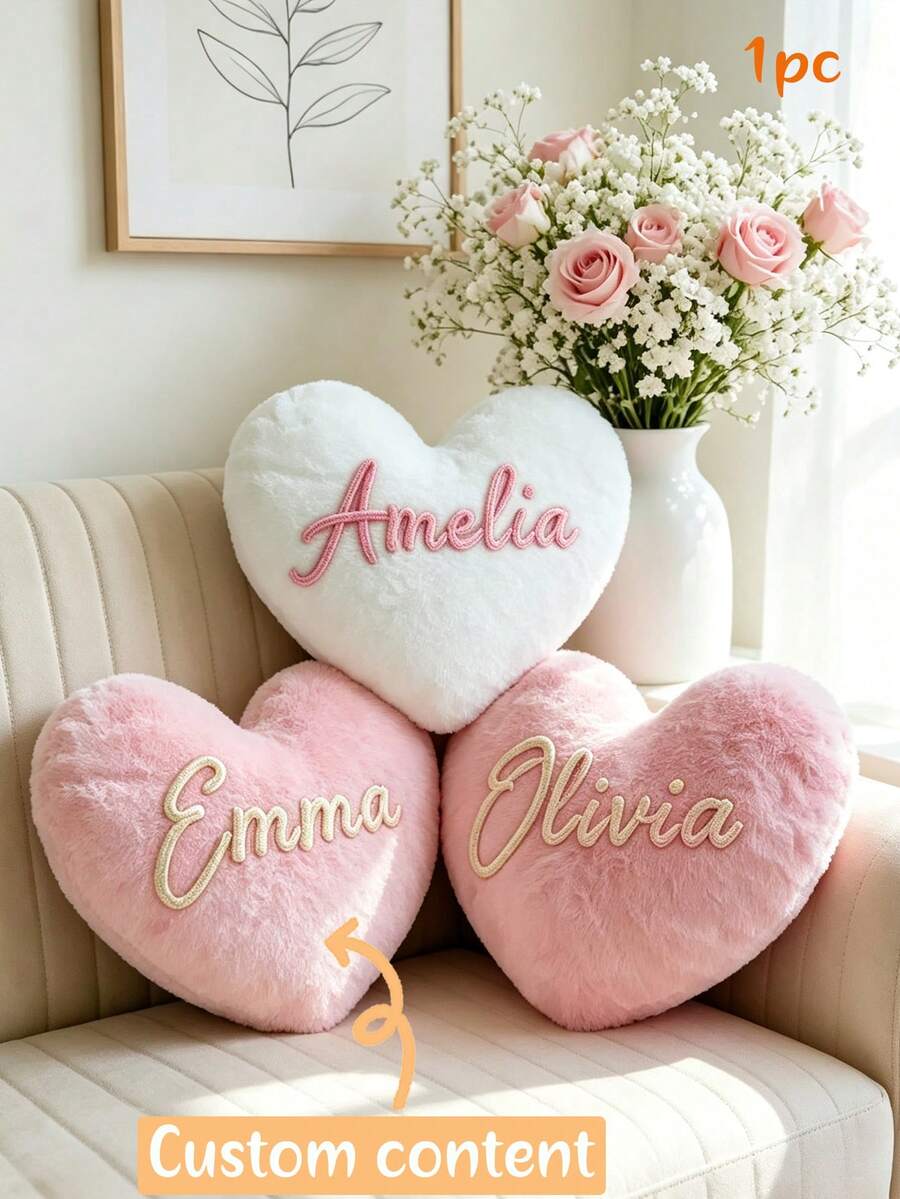 MerexSync Personalized Heart-Shaped Pillow With Customized Name Design, Pajama Party Cushion For Room Decor, Teacher Birthday Gift