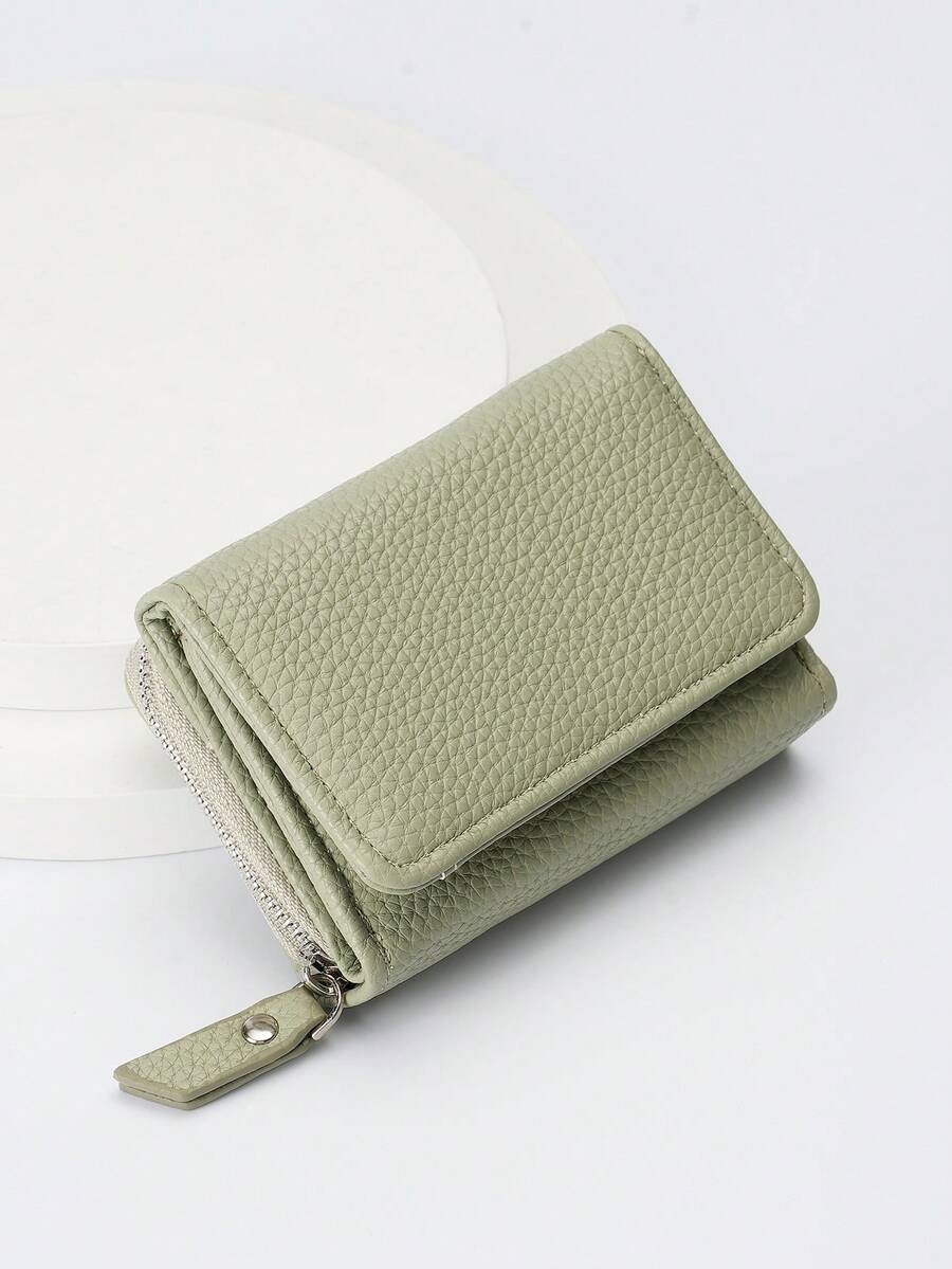 BATSIOE Cartera corta de mujer de unicolor con textura de lichi, monedero mini multifunción de tres pliegues con cremallera