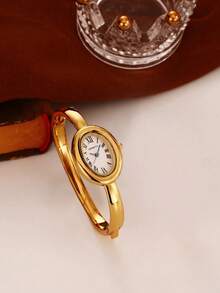 1pc Women's Minimalist Vintage Delicate Small Versatile Bracelet Quartz Watch Suitable For Daily Wear - Gold - View 3