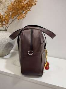 Office Lady 8 AM Tote Bag, Minimalist Fashion Women's PU Handbag, Solid Color Personalized Large Capacity Shoulder Bag - Coffee Brown - View 5
