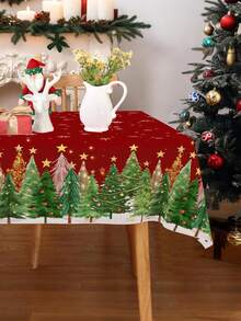 1pc Christmas Tree Tablecloth, 137*183cm Plastic Disposable Christmas Tree Table Cover, Christmas Party Decoration, Holiday Dining Table Decor, Suitable For Kitchen, Restaurant, Gathering, Dinner - Christmas Tree - View 4
