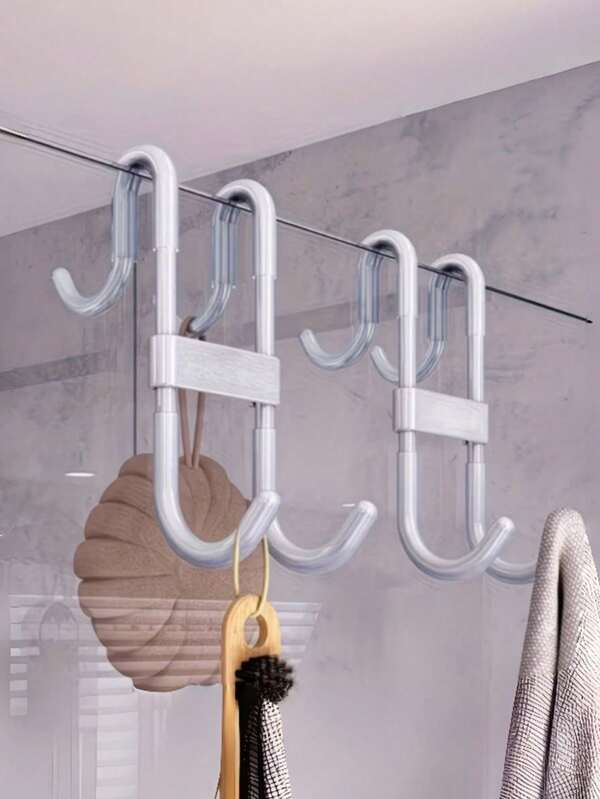 1pc Shower Door Hook Heavy Duty Bathroom Organizer Can Hang Clothes Coats Towels Bath Accessories Stainless Steel Multi-Functional Wall Mounted Storage Solution For Home Bathroom Decor