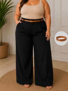 Calça Alfaiataria Plus Size Cintura Alta com Cinto - Preto - Visão 12