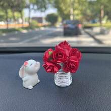 2件裝花朵+兔子汽車飾品創意香氛花兔車用中控台迷你玫瑰小擺件車內裝飾 - A - 查看 4