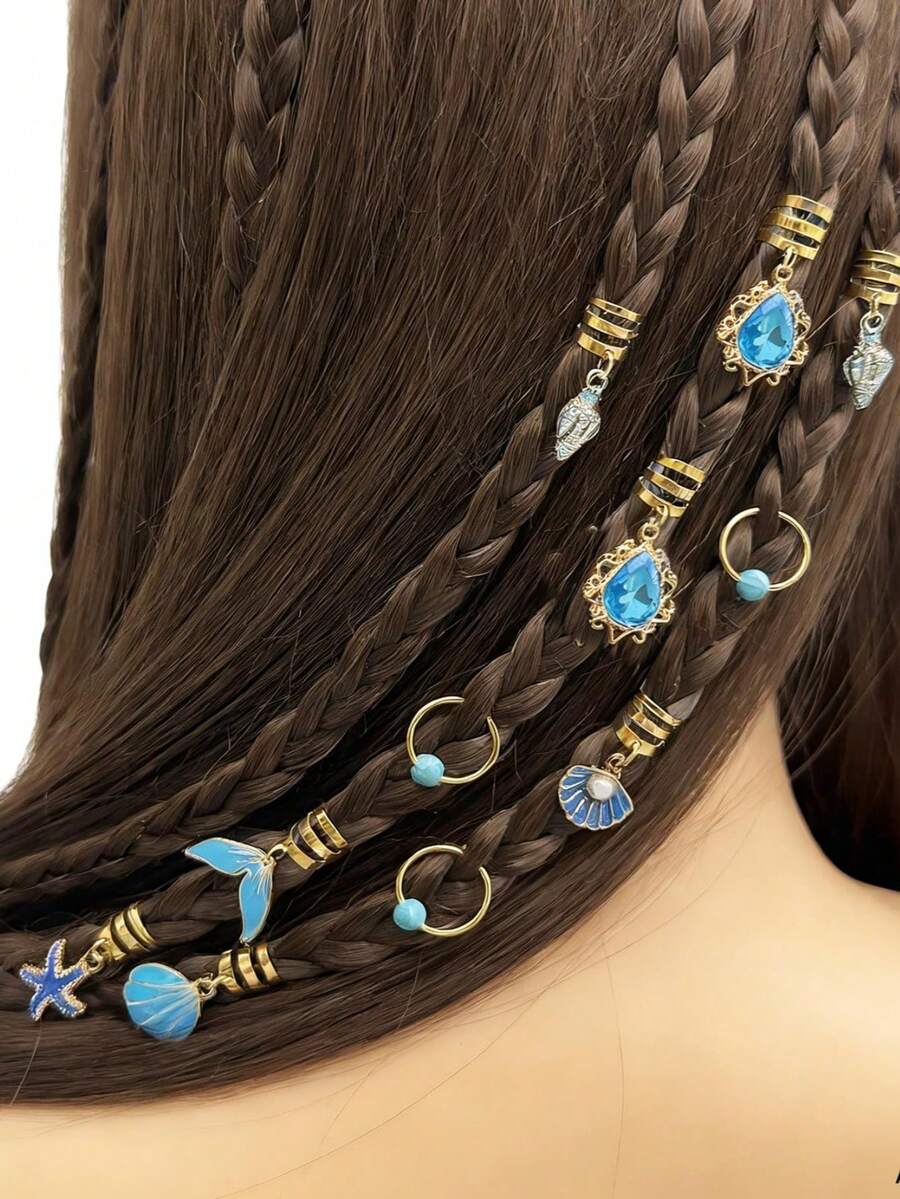 10件海洋系列貝殼與海星辮髮環,適合海灘攝影 - 彩色 - 查看 1