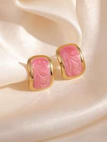 12pcs Pink Gradient Enamel Earring Set, Includes Gold-Rimmed Cherry Blossom Earrings, Faux Pearl Earrings, Butterfly Earrings, Hoop Earrings, Geometric Square Earrings. French Vintage Girly Style Earrings, Daily Commute, Date, Vacation Accessories, Valentine's Day, Spring, Birthday Gift, Ins Fresh Niche Ear Jewelry - Geometric Flower and Butterfly Design - View 4