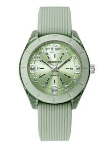 REBIRTH 1pc Women's Silicone Strap Casual Versatile Personalized Style Quartz Watch Suitable For Daily Wear - Green - View 9
