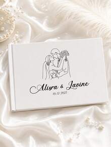 1pc Custom Line Art Couple Wedding Guest Book - Personalized Bride Groom Portrait Sign In Book With Names & Date, Minimalist Single Line Drawing Design, Romantic Unique Wedding Reception Keepsake Gift - Multicolor - View 2
