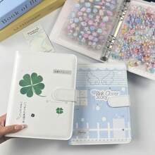 A5 Minimalist Four-Leaf Clover Loose-Leaf Notebook, Made Of PU Leather, Can Be Used As A Sticker Organizer, Folder, Sticker Book, Photo Organizer, Photo Album, Savings Planner, Journal, Notepad Or Office Stationery. - A5 Four-leaf Clover Binder - View 1