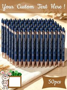 20/50pcs Customizable Black Ballpoint Pens, Retractable Metal Decorative Pens With Black Ink, Personalized Engraved Gift For Corporate Customization, School Supplies - Dark Blue - View 7