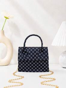 Mirror Glossy Patent Leather Fashion Chain Handle Handbag - Black - View 1