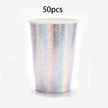 10個/20個/50個/100個 銀色珍珠光澤亮片紙杯，全息單身女派對飲酒杯，彩虹銀派對杯，生日飲料杯，水、咖啡、茶、桌面裝飾 - silver dot - 查看 7
