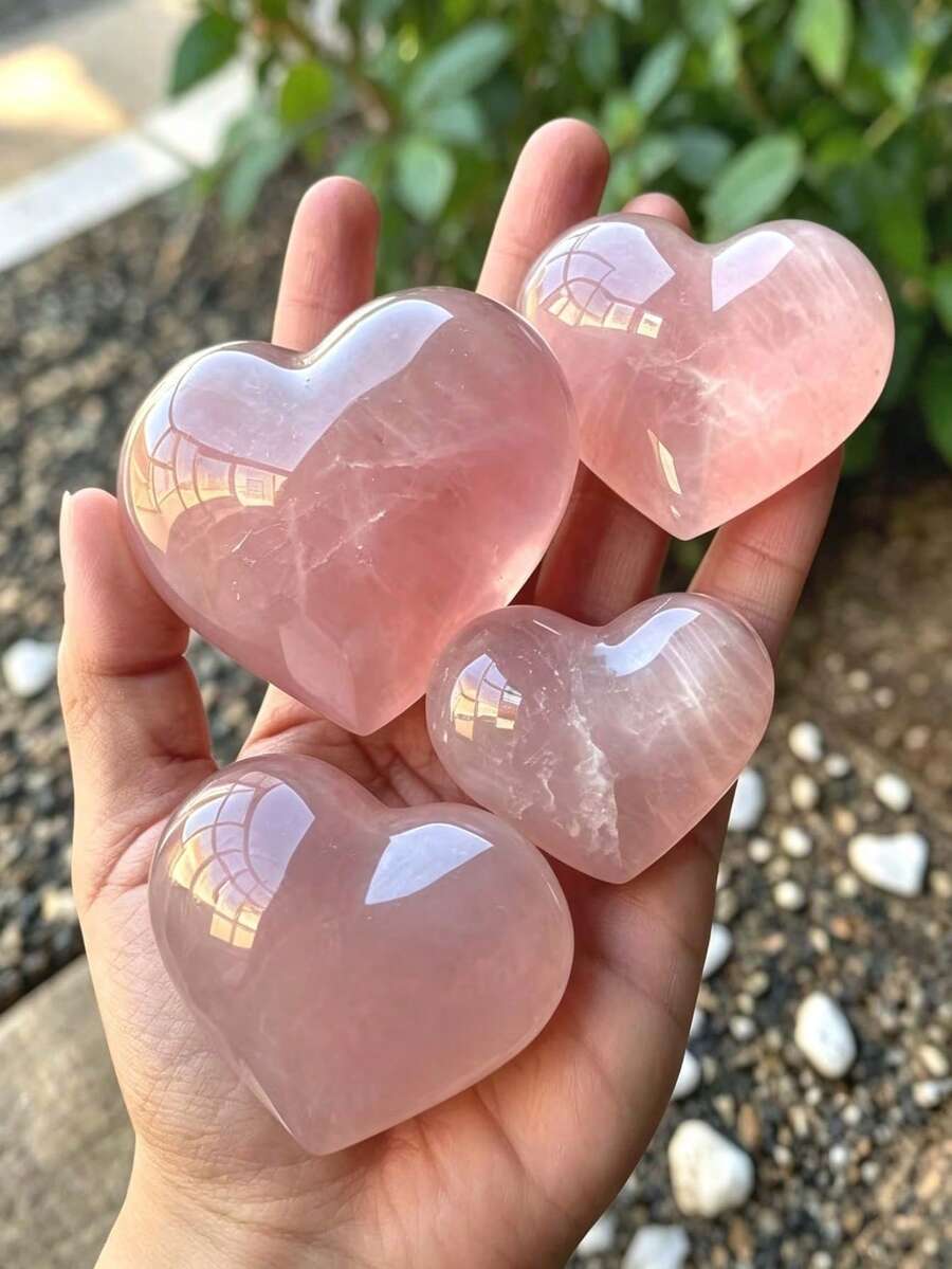 1/2pcs Natural Random Rose Quartz Heart - Polished Natural Rose Quartz Heart With Natural Inclusions And Cracks; A Very Suitable Natural Crystal Stone For Meditation And Energy Work. This Handmade Natural Stone Has Unique Pink Tones And Smooth Edges, The Stone Is Naturally Formed And May Have Color Differences And Internal Cracks