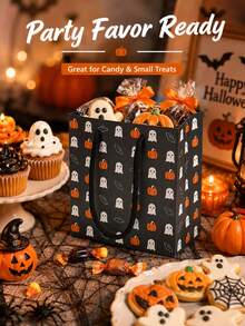 1/3 pièces Sacs cadeaux en papier avec imprimé fantôme, citrouille et chauve-souris avec poignées, sacs d'emballage pour faveurs de fête d'Halloween effrayantes, sacs fourre-tout à motif de dessin animé noir, sac de rangement pour bonbons de fête, fournitures d'emballage cadeau pour festival - Multicolore - Voir 1